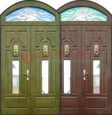 Стальная арочная дверь со стеклом ДА-17 для монолитного дома в Ступино