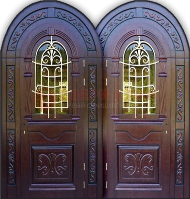 Индивидуальная арочная дверь со стеклом и ковкой ДА-19 в Ступино