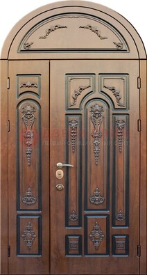 Арочная железная дверь с виноритом и узором ДА-36 в Ступино
