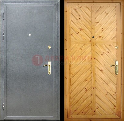 Серая металлическая дверь с евровагонкой ДЕ-12 в Бронницах