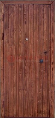 Коричневая железная дверь с евровагонкой ДЕ-18 в Ступино