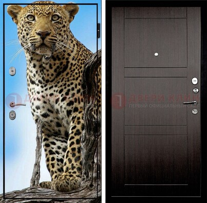 Железная дверь с рисунком гепарда снаружи ДФ-27 в Ступино