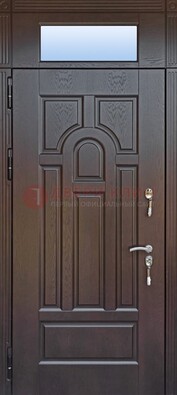 Железная дверь с фрамугой в коричневом цвете ДФГ-22 в Ступино