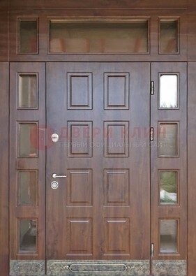 Стальная дверь МДФ со стеклом и фрамугами для дома ДФГ-29 в Ступино