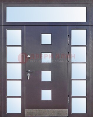 Современная железная дверь со стеклом и фрамугами ДФГ-4 в Ступино