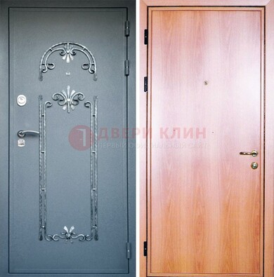 Железная дверь с ковкой ламинат внутри ДК-11 в квартиру в Ступино