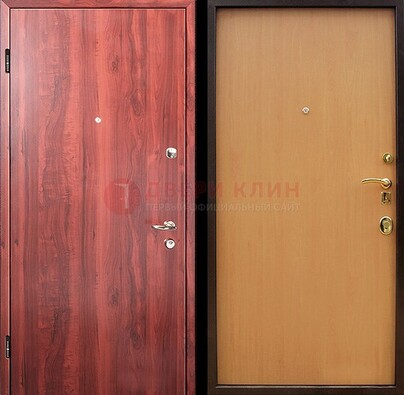 Красная железная дверь с ламинатом ДЛ-3 в Ступино