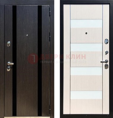 Черная железная дверь с МДФ и декоративными вставками ДМ-157 в Ступино
