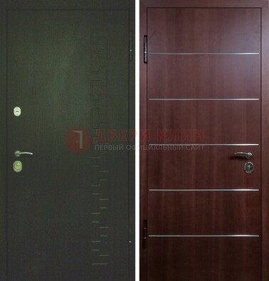 Темная металлическая дверь с МДФ ламинат с молдингами внутри ДМ-16 в Ступино