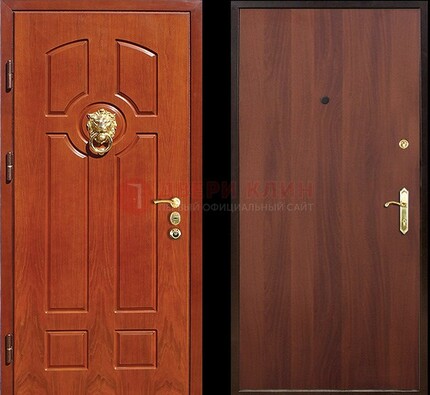 Оранжевая стальная дверь с МДФ ламинат внутри ДМ-18 в квартиру в Ступино