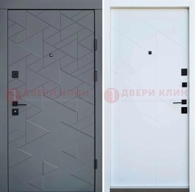 Серая металлическая дверь МДФ с узором  ДМ-224 в Ступино