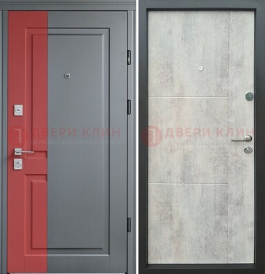 Серая с красной полосой металлическая дверь МДФ ДМ-245 в Ступино