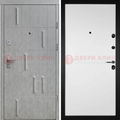 Серая стальная дверь с рисунком МДФ и внутри Белый ясень ДМ-280 в Ступино