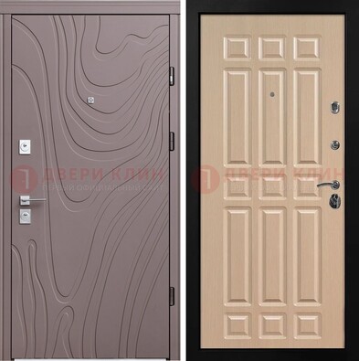 Светло-коричневая железная филенчатая дверь с рисунком МДФ ДМ-283 в Ступино