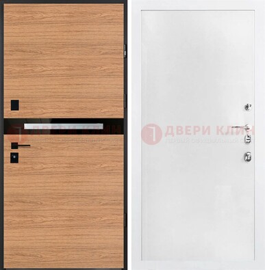 Железная коричневая дверь с МДФ в белом цвете ДМ-313 в Ступино