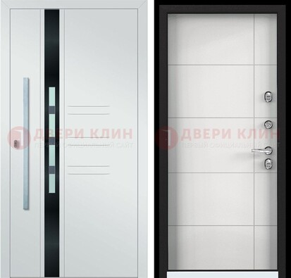 Металлическая дверь в белом цвете с МДФ ДМ-323 в Ступино