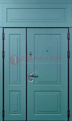 Синяя металлическая дверь с МДФ и верхней фрамугой ДМ-339 в Ступино