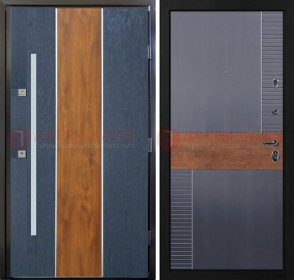 Темная металлическая дверь МДФ со вставками ДМ-411 в Ступино