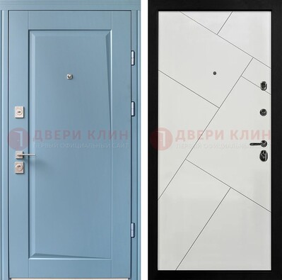 Синяя железная дверь с МДФ панелями ДМ-491 в Ступино