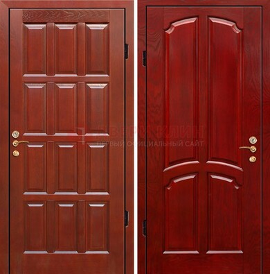 Красная металлическая дверь с массивом дуба ДМД-15 в Ступино