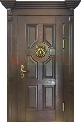 Коричневая металлическая дверь с массивом дуба ДМД-50 в Ступино