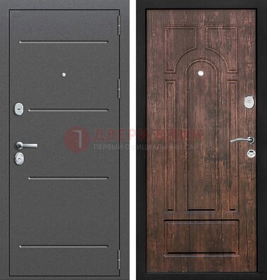 Железная дверь Антик серебро с порошковым напылением и МДФ Тисненый орех ДП-260 в Ступино