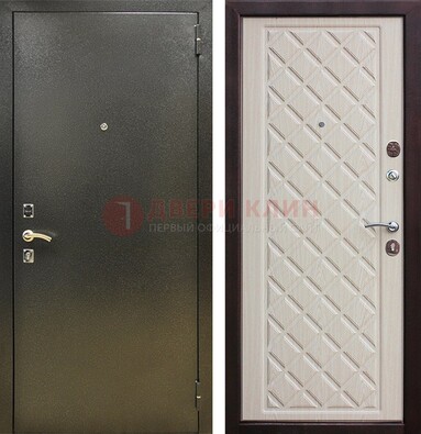 Темно-серая железная дверь с порошковым покрытием и филенчатой МДФ ДП-289 в Ступино