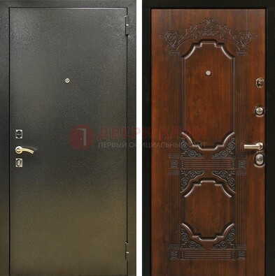 Входная дверь Темное серебро с порошковым покрытием и МДФ с узором ДП-293 в Ступино