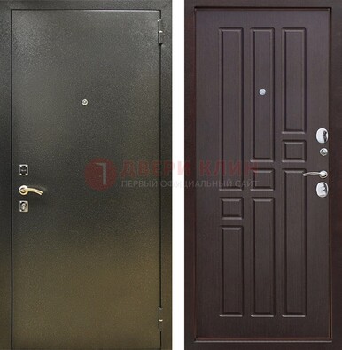 Входная темно-серая дверь с порошковым напылением и коричневой МДФ ДП-301 в Ступино