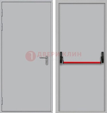 Белая металлическая противопожарная дверь с длинной ручкой ДПП-14 в Климовске