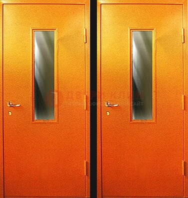 Оранжевая противопожарная дверь со вставкой из стекла ДПП-8 в Ступино