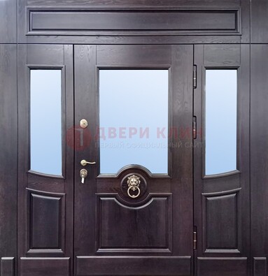Филенчатая металлическая дверь с панелью МДФ и стеклом ДПР-102 в Ступино