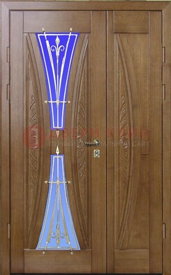 Коттеджная парадная дверь со стеклянными вставками и ковкой ДПР-26 в Ступино