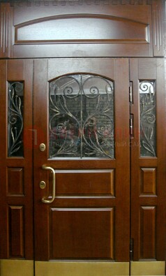 Стальная парадная дверь со вставками из стекла и ковки ДПР-30 в коттедж в Ступино