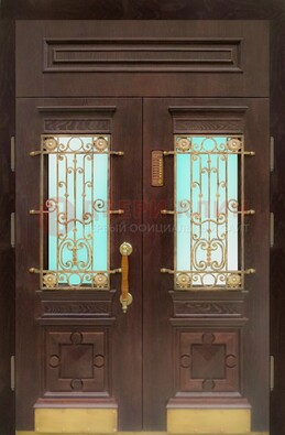 Парадная дверь со вставками из стекла и ковки ДПР-43 для каркасного дома в Ступино