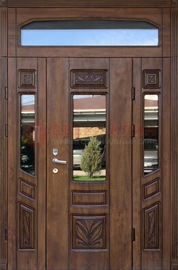 Парадная стальная дверь Винорит со стеклом и резьбой ДПР-97 в Ступино