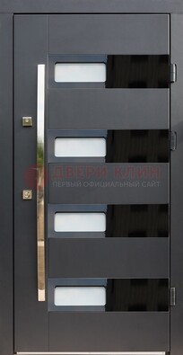 Черная стальная дверь МДФ хайтек со стеклом ДС-16 в Ступино