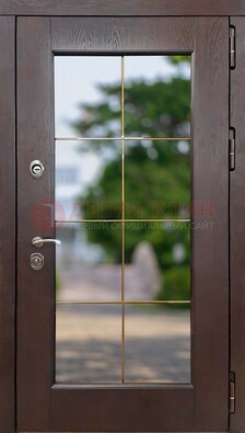 Коричневая стальная дверь со стеклом ДС-19 в Ступино