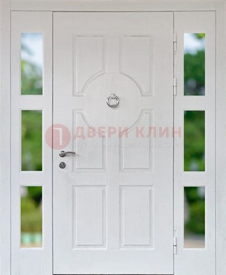 Белая стальная дверь со стеклом и фрамугами ДС-20 в Ступино