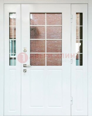 Белая стальная дверь со стеклом и фрамугами ДС-27 в Ступино