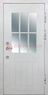 Белая уличная дверь со стеклом ДС-30 в Ступино