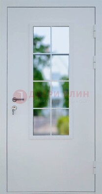 Белая железная дверь порошок со стеклом ДС-31 в Ступино