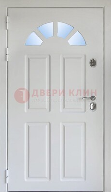 Белая стальная дверь МДФ со стеклом для дома ДС-37 в Ступино