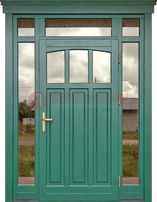 Зеленая металлическая дверь МДФ со стеклом ДС-43 в Ступино