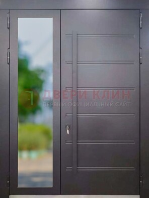Чёрная двухстворчатая металлическая дверь со стеклом ДС-60 в Ступино