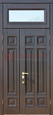 Коричневая двухстворчатая металлическая дверь со стеклом ДС-62 в Ступино