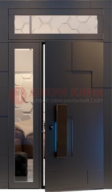 Чёрная двухстворчатая металлическая дверь со стеклом ДС-64 в Ступино
