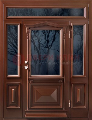Коричневая металлическая дверь со стеклом ДС-67 в Ступино