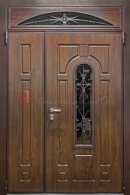 Большая металлическая дверь со стеклом и ковкой ДСК-145 в Ступино