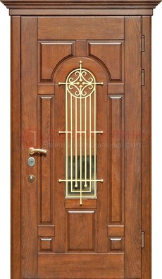 Коричневая железная дверь винорит со стеклом и ковкой ДСК-189 в Ступино